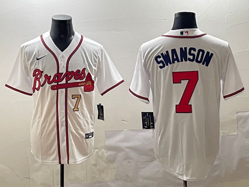 Men Atlanta Braves #7 Swanson White Game 2025 Nike MLB Jersey style 3